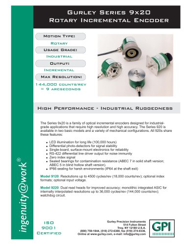 Gurley Series 9x20 Rotary Incremental Encoder