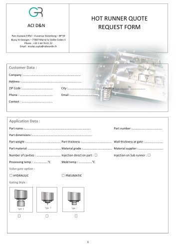 ACI-GR HOT RUNNER QUOTE  REQUEST FORM