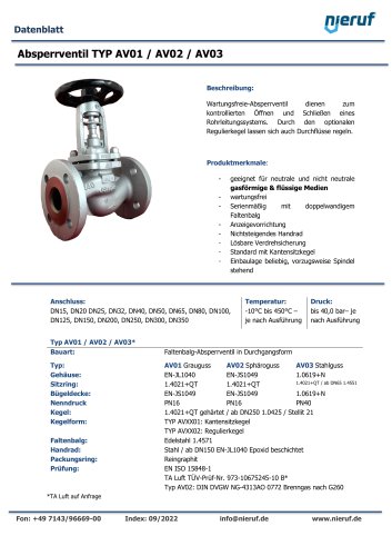 Absperrventil TYP AV01 / AV02 / AV03