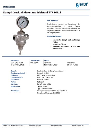 Dampf-Druckminderer aus Edelstahl TYP DM18