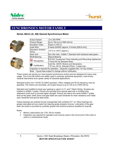 49mm (A, AB) Geared Synchronous Motor