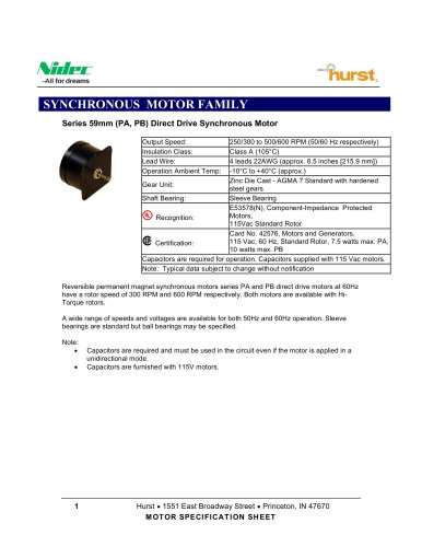 59mm (PA, PB) Direct Drive Synchronous Motor