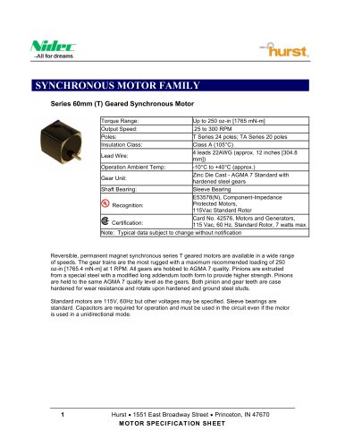 60mm (T) Geared Synchronous Motor