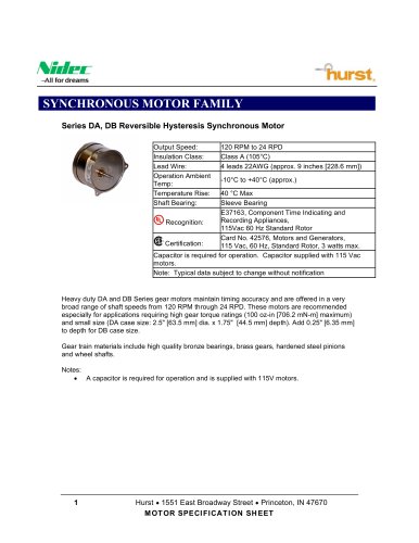 DA, DB Geared Hysteresis Synchronous Motor