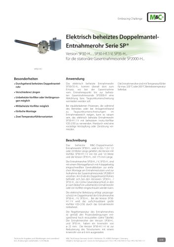 Elektrisch beheiztes Doppelmantel-Entnahmerohr Serie SP®