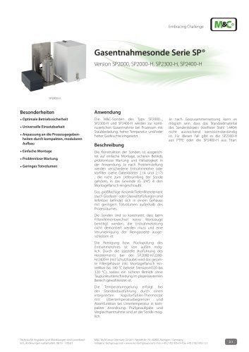 Gasentnahmesonde Serie SP® - Version SP2000, SP2000-H, SP2400-H