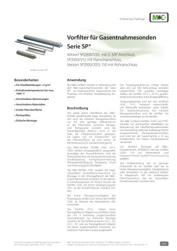 Vorfilter für Gasentnahmesonden  Serie SP® - SP2000/V20