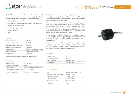 Absolute Position Rotary Electric Encoder - DL-25 Data Sheet