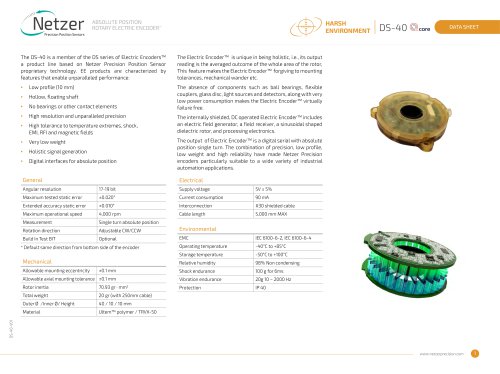 Absolute Position Rotary Electric Encoder - DS-40 Data Sheet