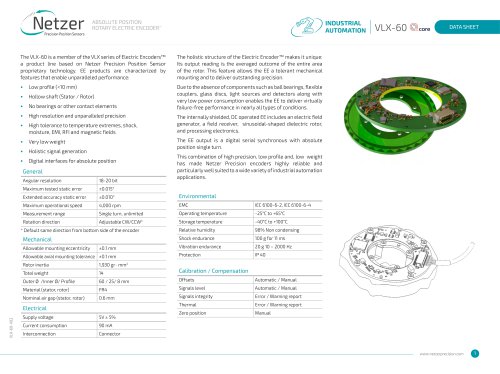 Absolute Position Rotary Electric Encoder - VLX-60 Data Sheet