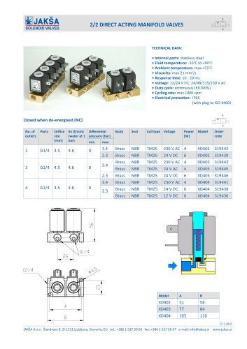 2/2 DIRECT ACTING MANIFOLD VALVES