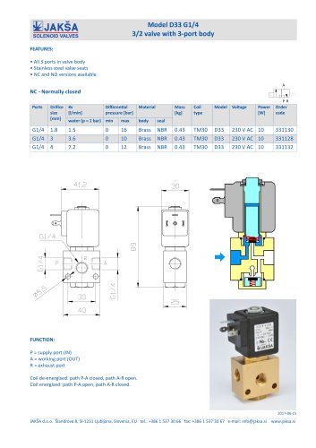 D33 G1/4 3/2 valve with 3-port body