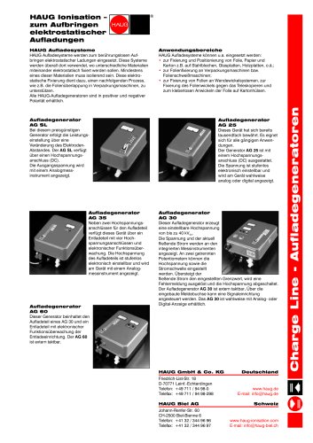 Aufladegeneratoren  AG SL / AG 25 / AG 30 / AG 35 / AG 60