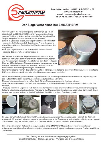 Siegelverschluss bei EMBATHERM