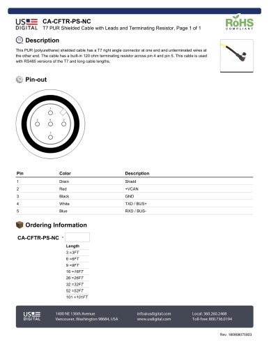 CA-CFTR-PS-NC T7 PUR Shielded Cable with Leads and Terminating Resistor