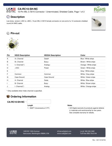 CA-RC10-SH-NC 10-Pin MIL-C-5015 Connector / Unterminated, Shielded Cable