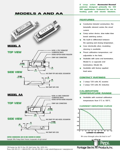 thermal protector sensor: Models A & AA