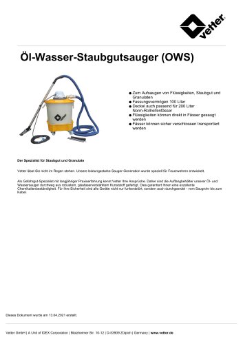 Öl-Wasser-Staubgutsauger (OWS)