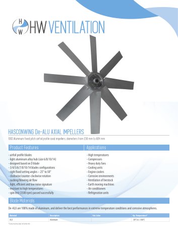 Datasheet - HW De-ALU Aluminum fixed pitch airfoil axial fan