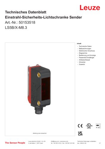 Technisches Datenblatt Einstrahl-Sicherheits-Lichtschranke Sender