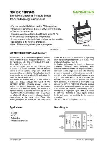 Datasheet Differential Pressure Sensor SDP1000/2000