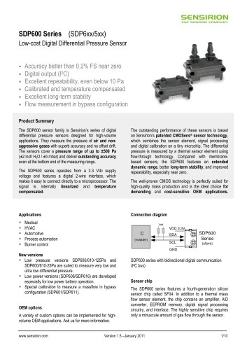 Datasheet Differential Pressure Sensors SDP600/610