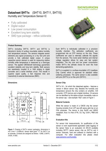 Datasheet Humidity and Temperature Sensors SHT1x (RH&T)