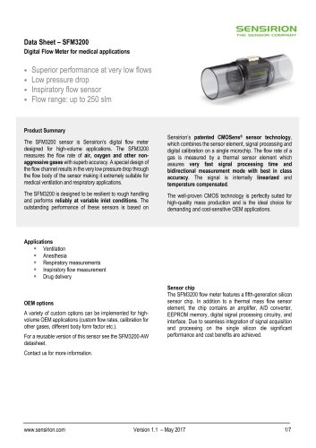 SFM3200 Digital Flow Meter for medical applications