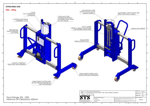 Drum Lifter - DTP04-R500-1250 - Technical Drawings (Manual drum lifter DTP04-R500-1250)