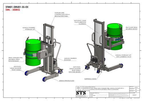 Drum Tipper - STM01-DRU01-SS - Technical Drawings (Manual drum lifter STM01-DRU01-SS)