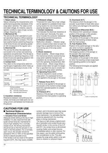 Snap action switch technical information