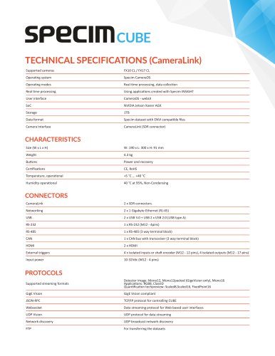 SpecimCUBE Data Sheet (CameraLink)