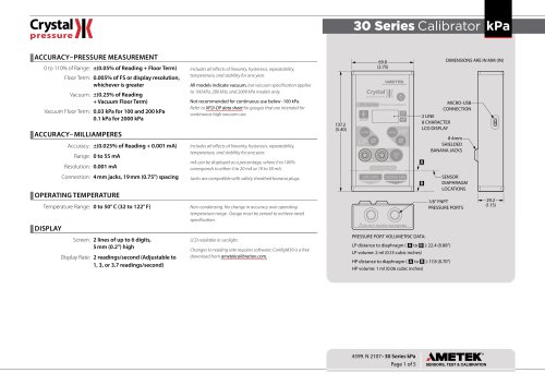 30 Series Pressure Calibrator Datasheet kPa