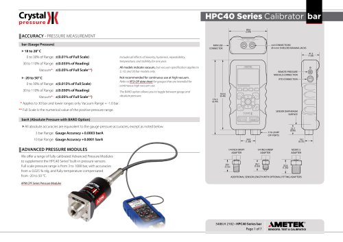 HPC40 Series Pressure Calibrator Datasheet bar