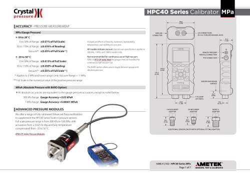 HPC40 Series Pressure Calibrator Datasheet MPa