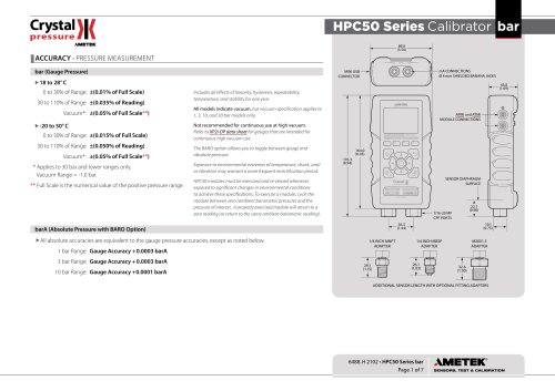 HPC50 Series Pressure Calibrator Datasheet bar