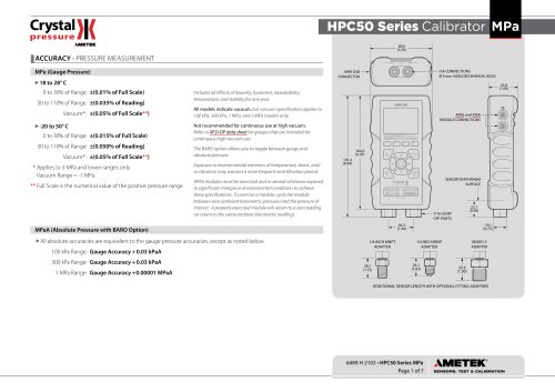 HPC50 Series Pressure Calibrator Datasheet MPa
