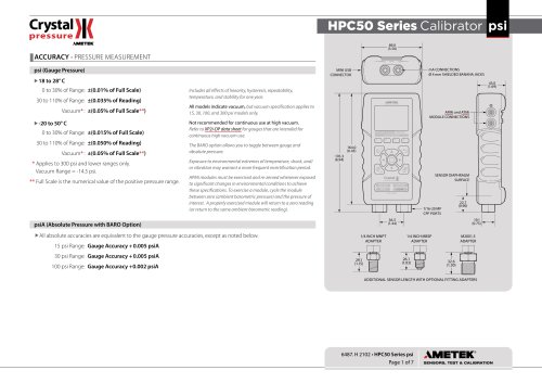 HPC50 Series Pressure Calibrator Datasheet psi