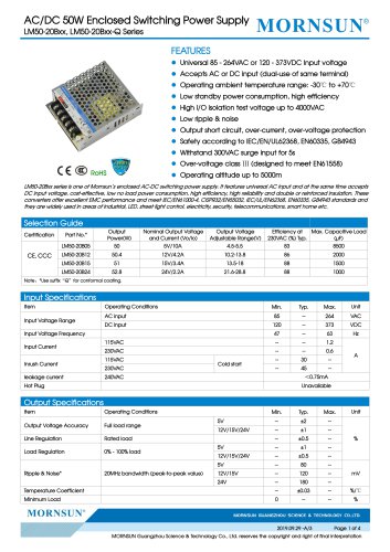 AC/DC 50W Enclosed Switching Power Supply