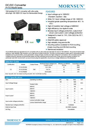 DC/DC Converter for photovoltaic PV15-27BxxR3