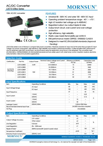 MORNSUN 10W compact 85-305VAC wide input AC/DC converter LDE10-23Bxx