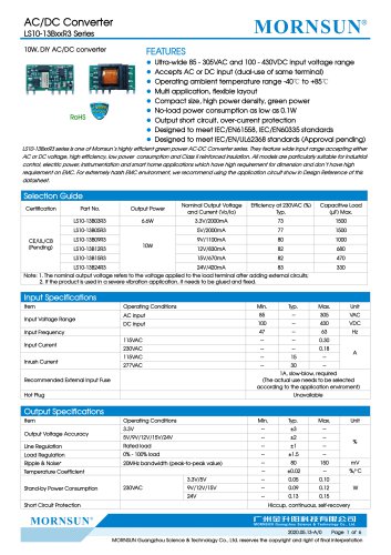 MORNSUN compact 10W AC DC converter LS010-13BxxR3-Flexible design for all-rounder applications