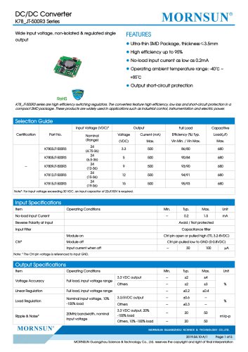 Ultra-thin Open Frame Switching Regulator K78-JT-500R3