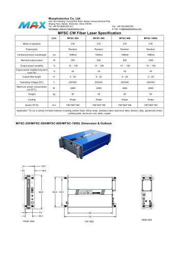 Maxphotonics CW Fiber Laser MFSC-1000W Laser Cutting Mild Steel Cutting Specification