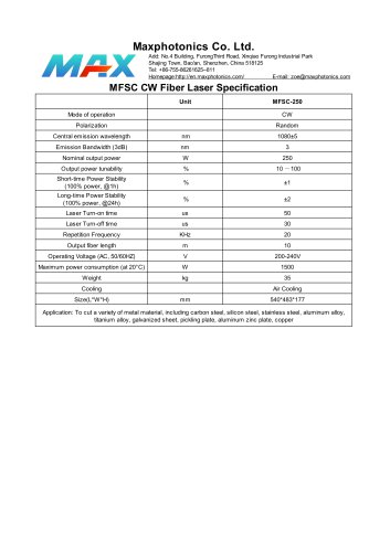 MFSC-250 Maxphotonics CW250W fiber laser source for cutting air cooled