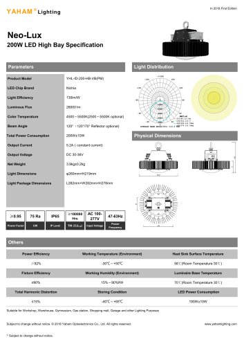 Neo-Lux 200W LED High Bay Specification