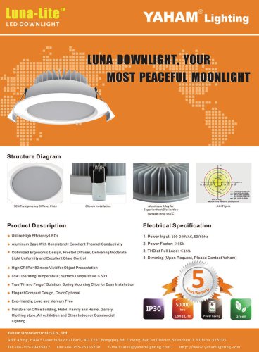 Yaham Luna-Lite LED Down Light, Suitable for Office building , Hotel , Family and Home , Gallery , Clothing store ,Art exhibition and Other Indoor or Commercial Lighting