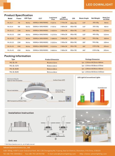 Yaham Luna-Lite LED Down Light, Suitable for Office building , Hotel , Family and Home , Gallery , Clothing store ,Art exhibition and Other Indoor or Commercial Lighting