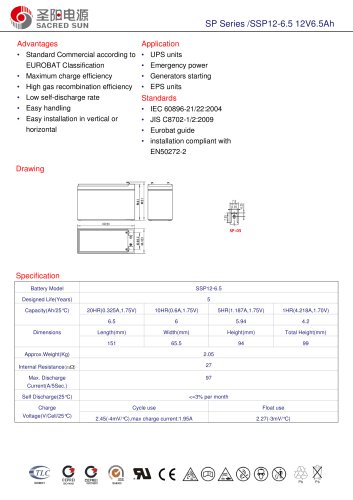 SP Series /SSP12-6.5 12V6.5Ah