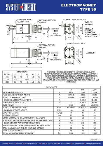 TDS - Linear electromagnet type I36 - C36 - CI36